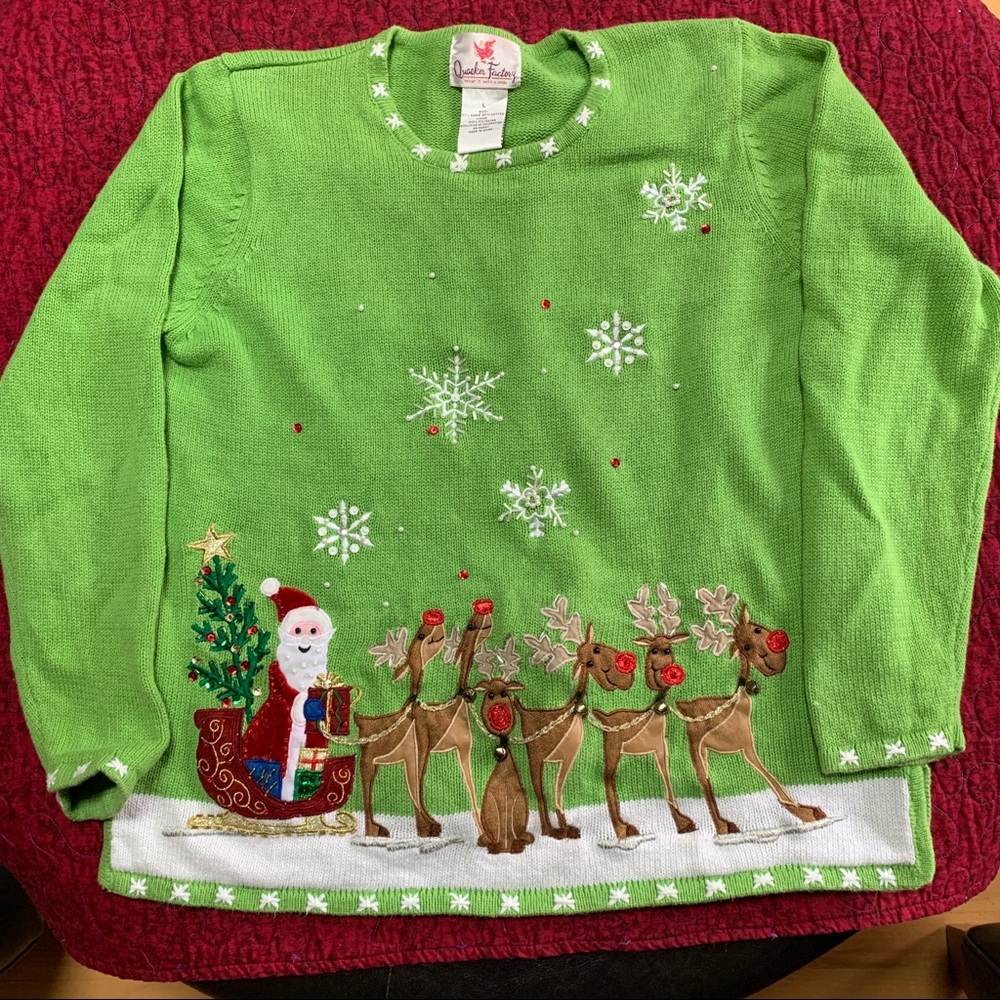 Ugly Christmas Sweater VTG Quacker Factory Santa